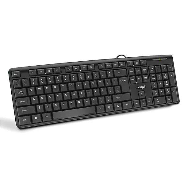 Frontech FT-1672 Wired Keyboard (Membrane Keys, USB Plug & Play, Ergonomic Design, Retractable Stands, 1 Year Warranty)