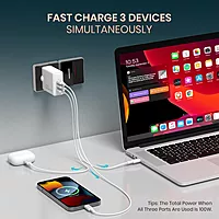 Portronics Adapto 100 100W GaN Triple Port Fast Charger | Dual Type-C PD + USB-A White