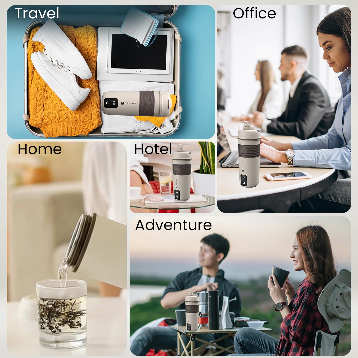 Portronics Thermosip Travel Kettle – 400ml Electric, compact design, quick boiling, perfect for travel, keeps beverages hot, lightweight, easy to use, ideal for tea, coffee, and soups on the go.