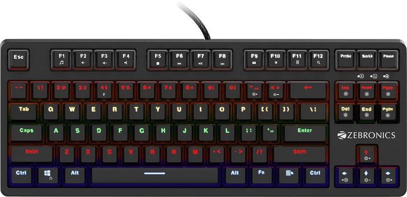 Zebronics Zeb-Max V2 RGB Keyboard features customizable RGB lighting, mechanical feel keys, and a durable design. Perfect for gamers and typists, it enhances your setup with vibrant colors.