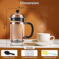 AGARO Royal French Press Coffee And Tea Maker, Borosilicate Glass Body With Sleeves, Glass Carafe, BPA Free Plastic Lid Strainer, 600Ml