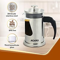 AGARO Crystal French Press Coffee Maker, 600 ML, 4 Level Filtration System, 304 Grade Stainless Steel