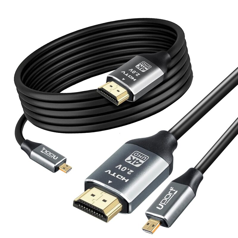 UPORT Micro HDMI to HDMI Cable 1.8M supports 4K resolution, ensuring high-quality video and audio transmission. Perfect for connecting devices like cameras, tablets, and laptops to TVs or monitors.