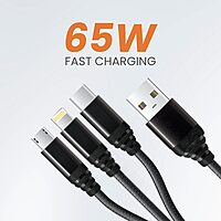 Just Corseca SPEEDY GO 3-in-1 Fast Charging Cable – 65W | USB to Type-C, Micro USB & Lightning