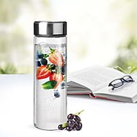 Treo by Milton Borosilicate Crysta Glass Bottle, 1000 ml, Glaze Steel