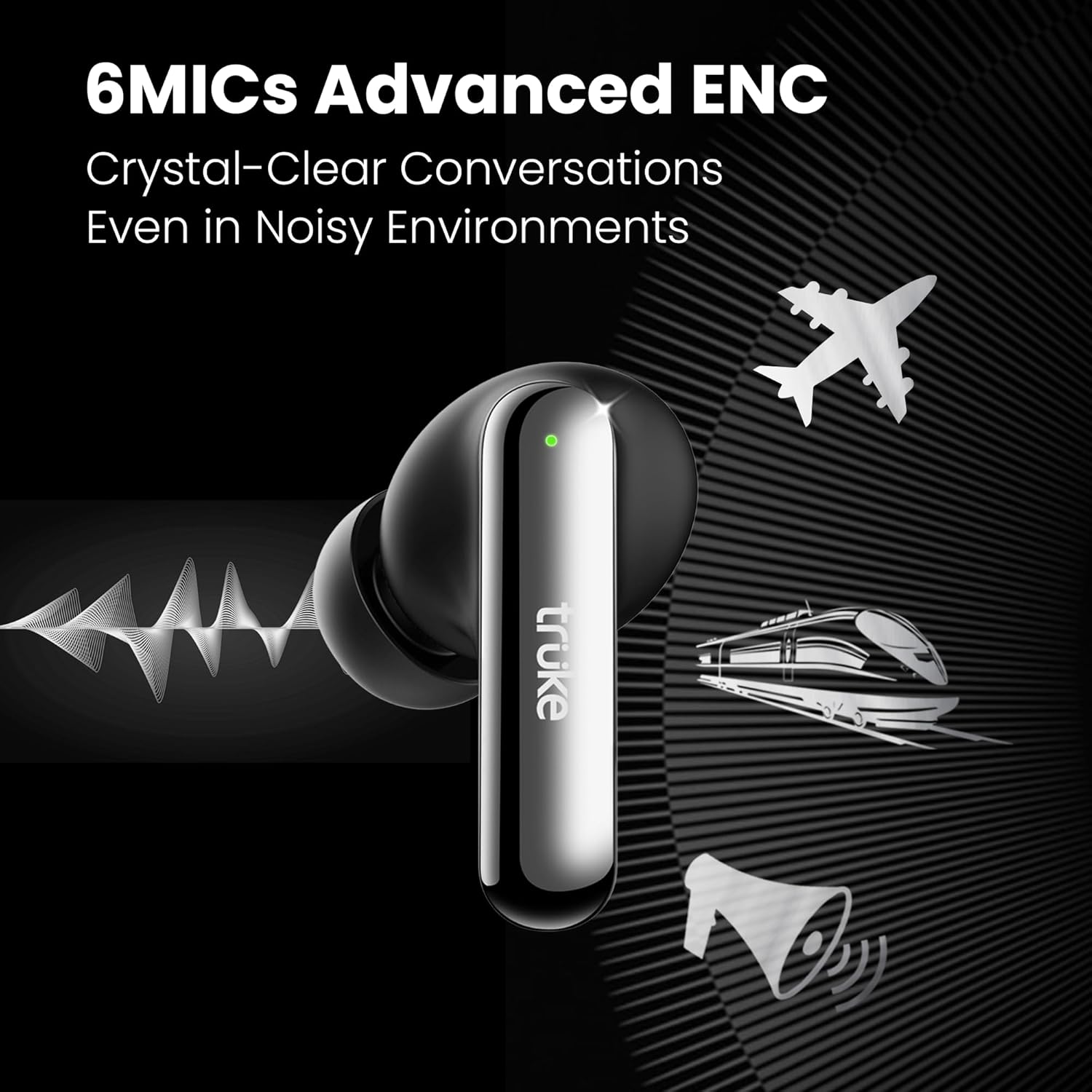 truke Buds Clarity 5 True Wireless in Ear Earbuds, 6Mic Adv. ENC, 80H Playtime, 35ms Ultra-low latency, 13mm Titanium Drivers
