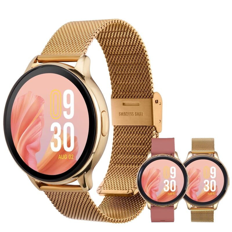 Vibez by Lifelong Premium Luxury Smartwatch for Women with Metal Strap & HD Display Gold