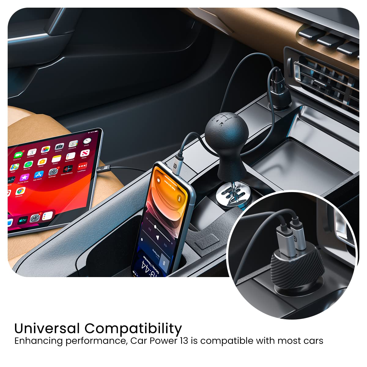 Portronics 43W Dual Output Car Charger 25W Type-C PD + 18W USB Fast Charging Black