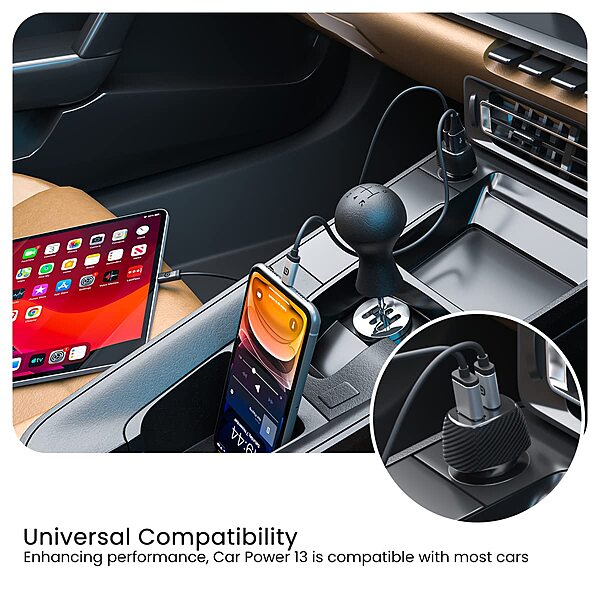 Portronics 43W Dual Output Car Charger 25W Type-C PD + 18W USB Fast Charging Black