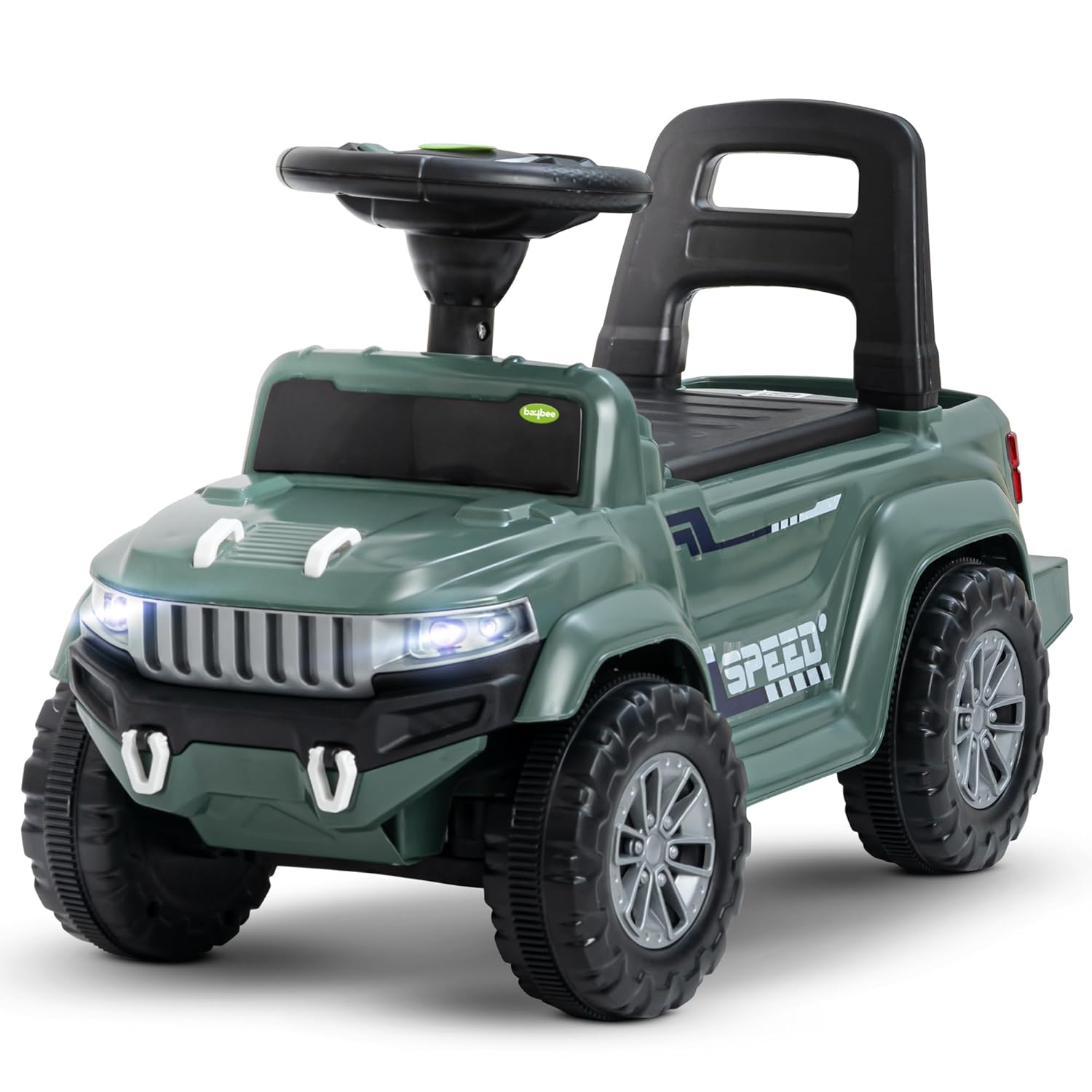Baybee Push Ride on Baby Jeep for Kids Toys with LED Light & Storage Bin- Dark  Green