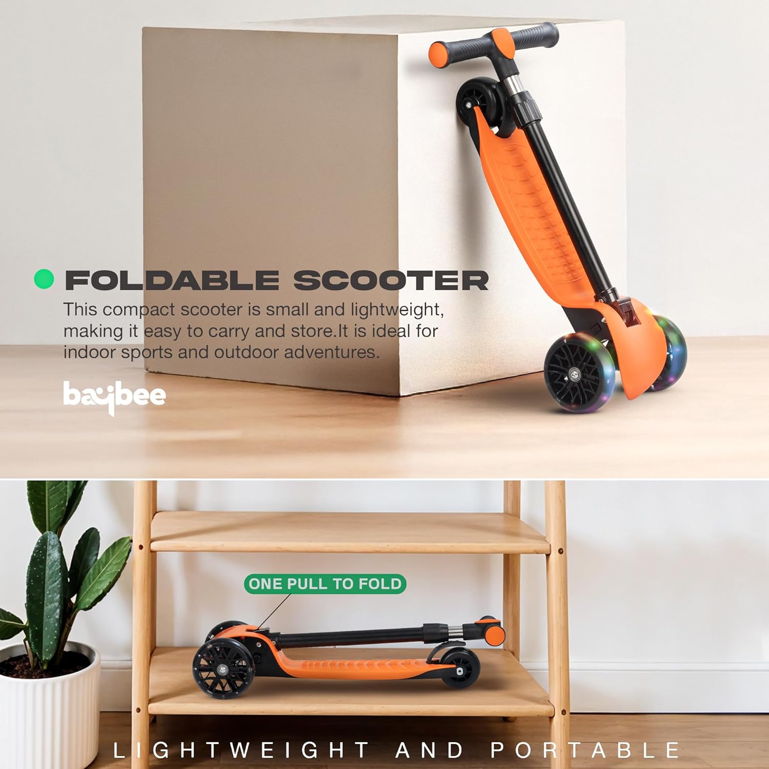 Baybee Zoomie Foldable Kick Scooter for Kids- Orange Baybee Zoomie Foldable Kick Scooter for Kids- Orange