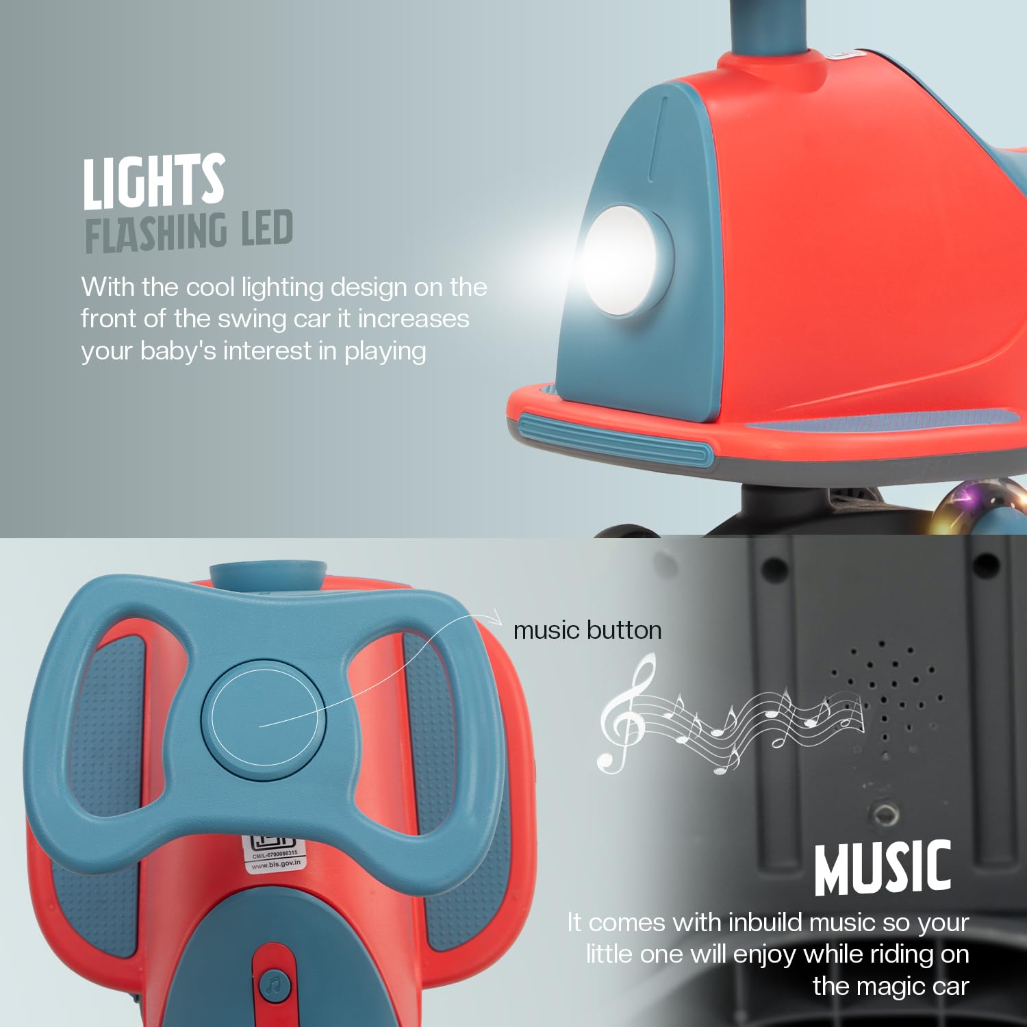 Baybee Nord Kids Magic Swing Car for Kids-Red/Blue Baybee Nord Kids Magic Swing Car for Kids-Red/Blue