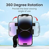 Portronics Mobike 5 Scooty Phone Holder – Mirror Mount | 360° Rotation | Black | 1 Year Warranty