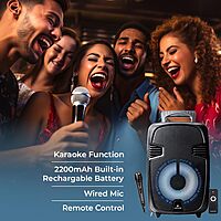 lapcare Enjoy 20 W stereo sound with LAPSONIC I LTS‑609: portable trolley speaker with wired mic, Bluetooth/USB/AUX/FM support & up to 4 hours playback