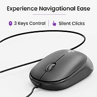 Ambrane Wired USB Mouse, Plug & Play, High Resolution 1600 DPI Optical Sensor, 3-Button Design, Clickable Scroll Wheel, Ambidextrous, Ergonomic Mouse for Comfortable All-Day Grip