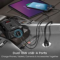 Portronics Car Power III Pro 200W Inverter – 65W & 30W Type-C PD, AC Socket | Black