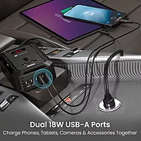 Portronics Car Power III Pro 200W Inverter – 65W & 30W Type-C PD, AC Socket | Black