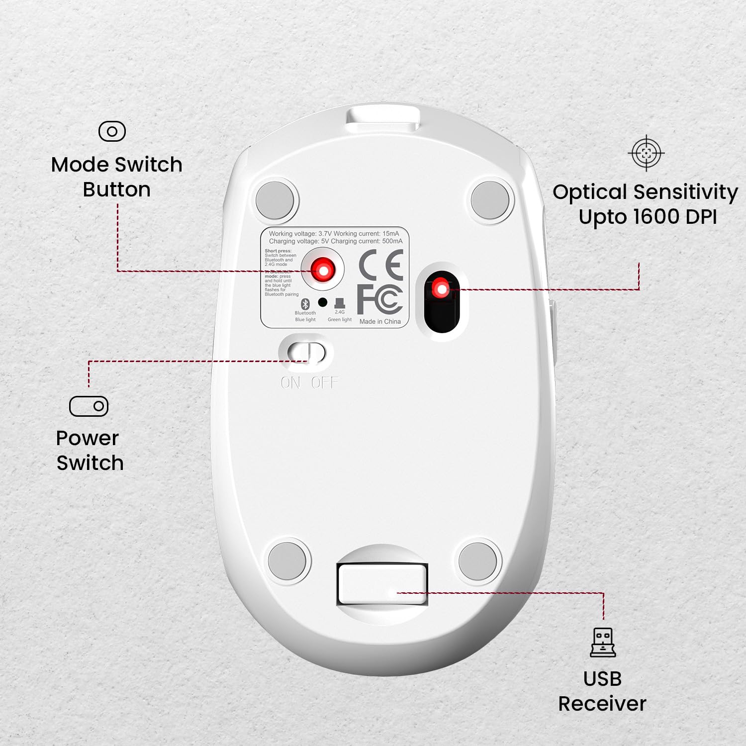 Portronics Toad III White – A stylish dual-mode wireless mouse with Bluetooth and USB connectivity. Ergonomic, lightweight, and portable design.