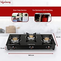 Lifelong 3 Burner Gas Stove Top for Kitchen - Manual Ignition Cooktop Modern Glass Stove for Modular Kitchen, ISI Certified