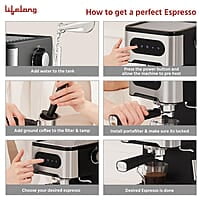 Lifelong Digital Espresso Coffee Maker -1350W Coffee Machine, 20 Bar Pressure Pump, Steam Band