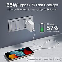 Portronics Adapto 65C 65W Type-C GaN Fast Charger | PD USB-C Wall Adapter White