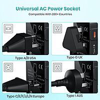 Portronics Juicemate Universal Travel Adapter – 20W PD Type-C & 18W USB-A | Black