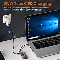 Portronics MPort View Two – 6-in-1 USB-C Hub, 4K HDMI, 3 USB 3.0 Ports, SD/TF Card Reader, Ethernet Port, Compact Design, Ideal for Laptops, Supports 4K Video Output, Plug and Play.