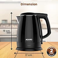 AGARO Royal Double Layered Kettle, 1.5 Litres, Double Layered Body, Cool Touch Handle , Dry Boiling Protection, Stainless Steel Inside Body, 1500W
