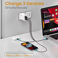 Portronics Adapto 65M 65W Triple Port GaN Fast Charger | Dual Type-C PD + USB-A White