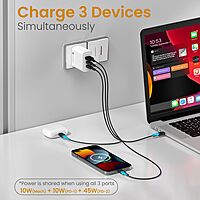 Portronics Adapto 65M 65W Triple Port GaN Fast Charger | Dual Type-C PD + USB-A White