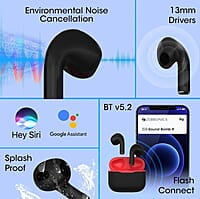 Zebronics SOUND BOMB 9 Semi in ear Bluetooth v5.2 TWS earbuds with 16H backup, ENC Calling, Gaming mode (Upto 50ms), Voice assistant, Flash connect, Silicone case, Splash proof and Type C