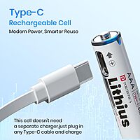Portronics Lithius Cell AAA Type-C Rechargeable Battery – 440mAh | Pack of 2 | White