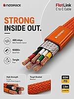 Neopack NFLOR60 FlatLink Cable C to C 60W (Orange)