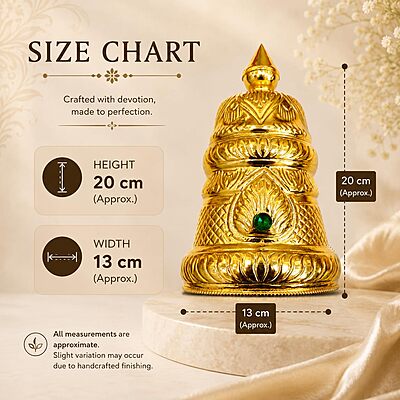 Traditional Gold Plated Crown Kalasam for Deity | Decorative Temple Head Crown with Blue Stone