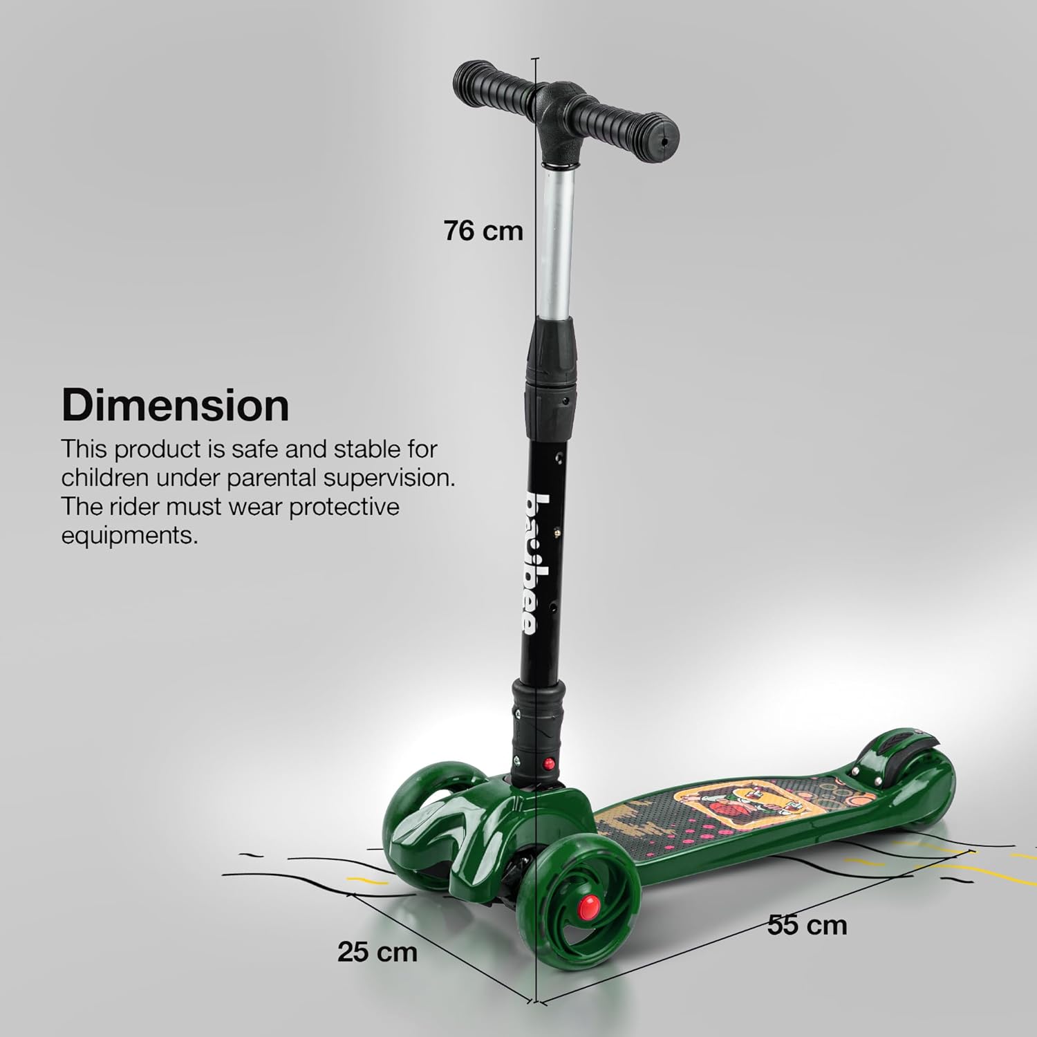 Baybee Flash Scooter for Kids with Foldable & Height Adjustable Handle- Green Baybee Flash Scooter for Kids with Foldable & Height Adjustable Handle- Green