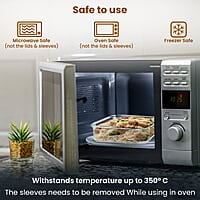 AGARO Imperial Borosilicate Glass Containers With Silicone Sleeves & With Lock Lid, 3 pcs Set, 370ml, 640ml, 1050ml Cyan.