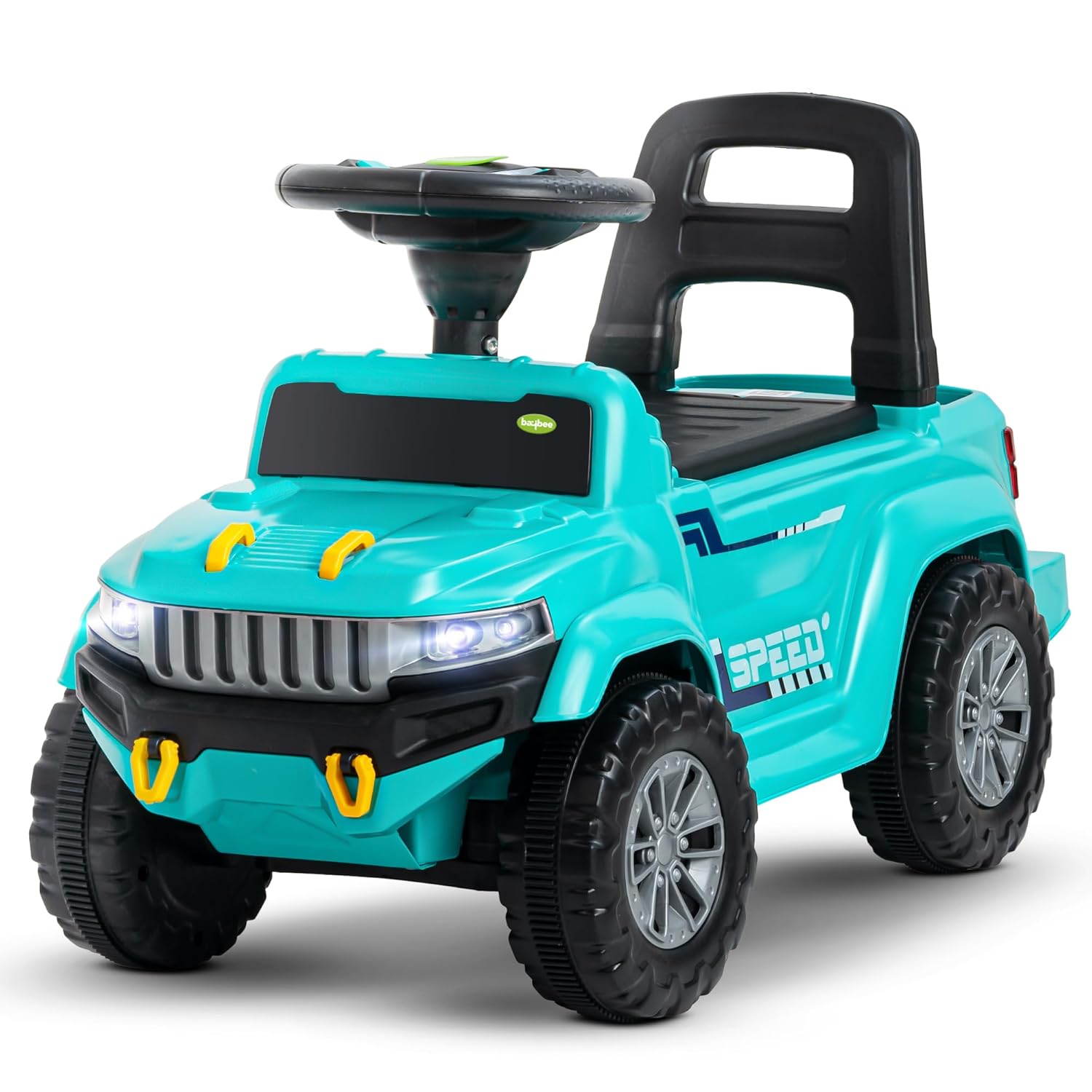 Baybee Push Ride on Baby Jeep for Kids Toys with LED Light & Storage Bin- Green