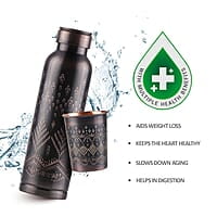 MILTON Copper Elegante Gift Set (1- Bottle, 940 ml and 2-Tumbler, 290 ml Each), Copper Ethnic