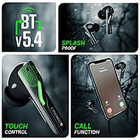 ZEBRONICS Beast in-Ear Wireless Earbuds, 24* Hours Backup, Bluetooth v5.4, Flash Connect, Gaming Mode, Touch Control, Voice Assistant Support, Splash Proof Design