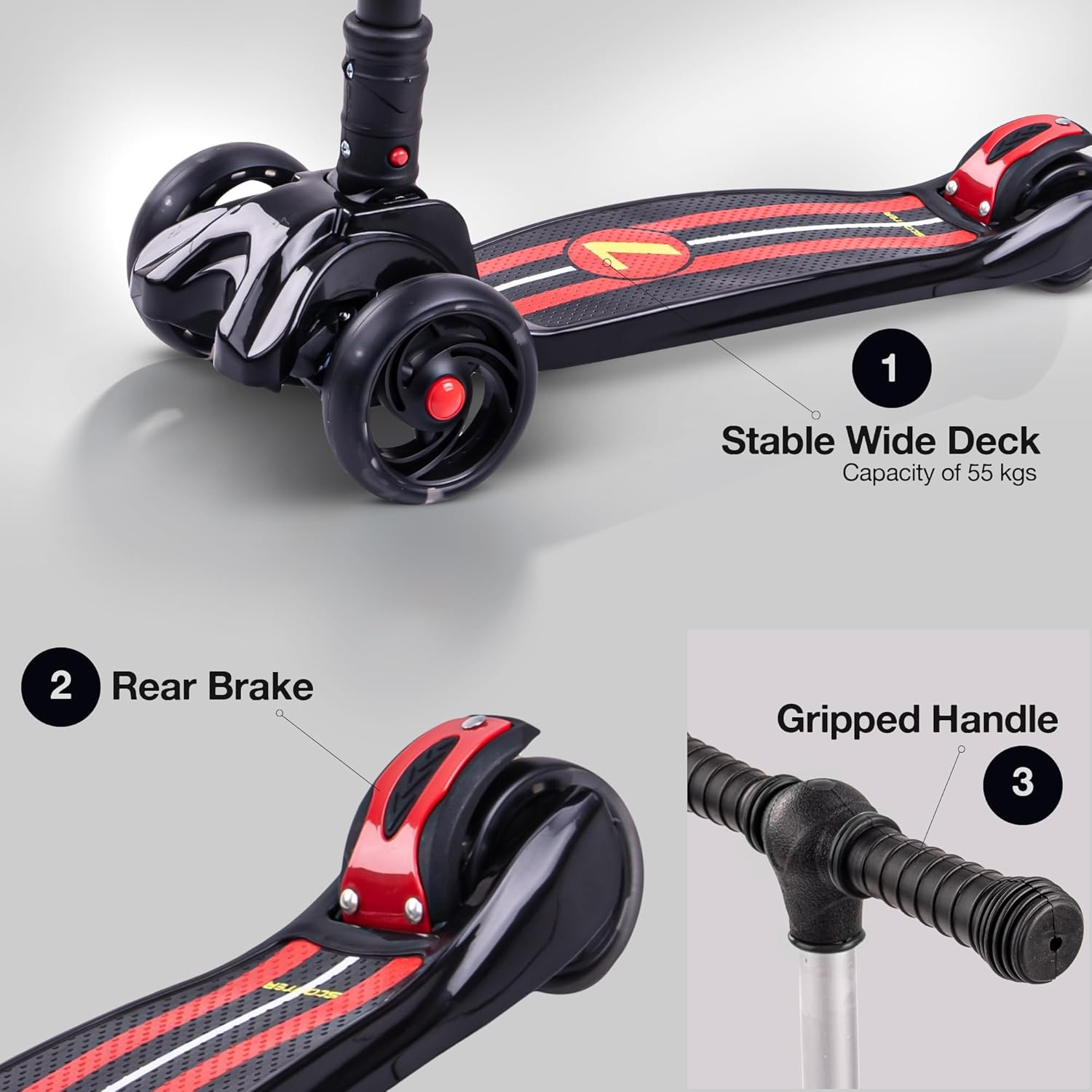 Baybee Flash Scooter for Kids with Foldable & Height Adjustable Handle- Black Baybee Flash Scooter for Kids with Foldable & Height Adjustable Handle- Black