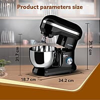 AGARO Royal Stand Mixer 1000W with 5L SS Bowl and 8 Speed Setting I Includes Whisking Cone, Mixing Beater & Dough Hook, and Splash Guard