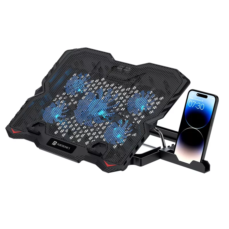 Portronics My Buddy AIR 3 Laptop Stand – Multi-Level | 5 Cooling Fans | Mobile Holder | Black