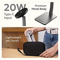 Ambrane 15W MagSafe Wireless Charger & Mobile Stand Lightweight & Foldable for iPhone 15/15 Plus/15 Pro/15 Pro Max, iPhone 12/13/14 Series & Other Qi Devices + Magnetic Ring Aerosync S1