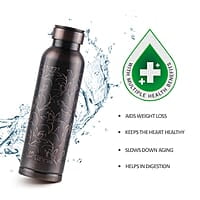 MILTON Copper Swasth Water Bottle, 940 ml, Black Lotus Lacquer Coating, Curved bottle