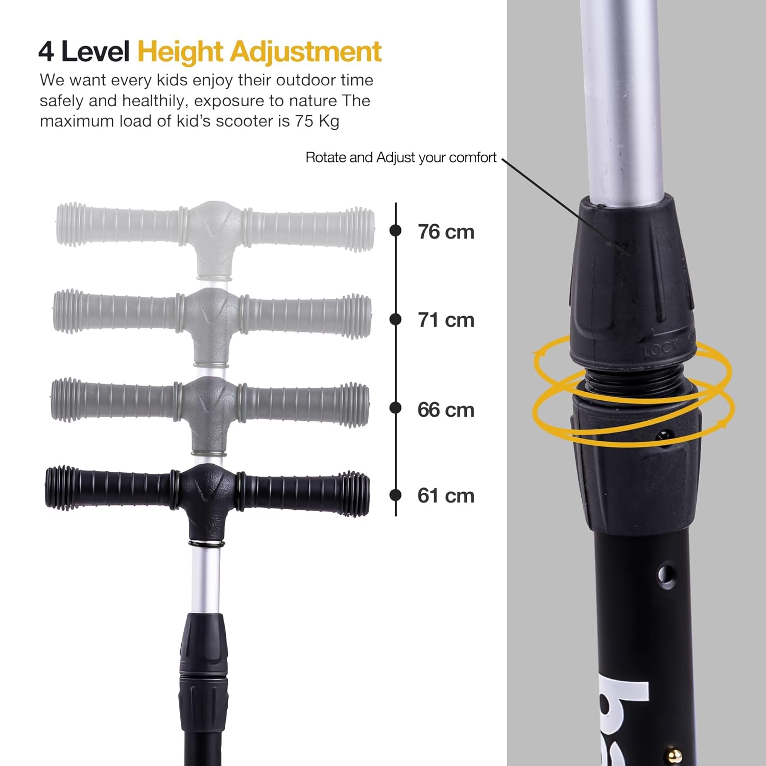 Baybee Flash Scooter for Kids with Foldable & Height Adjustable Handle- Black Baybee Flash Scooter for Kids with Foldable & Height Adjustable Handle- Black