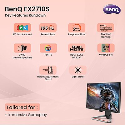 BenQ 27-Inch ,165Hz IPS Panel 1080p FHD Monitor with AMD FreeSync Premium, EX2710S BenQ 27-Inch ,165Hz IPS Panel 1080p FHD Monitor with AMD FreeSync Premium, EX2710S