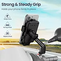 Portronics Mobike 5 – A versatile scooter phone holder designed for secure mirror mounting. Perfect for navigation on the go, it ensures your phone stays in view while riding safely.