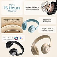 boAt Rockerz 450 Bluetooth On Ear Headphones with Mic, Upto 15 Hours Playback, 40MM Drivers, Padded Ear Cushions, Integrated Controls and Dual Modes
