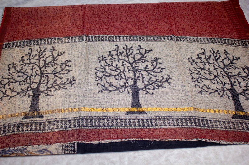 Kota Doria - Beige and Terracota Red