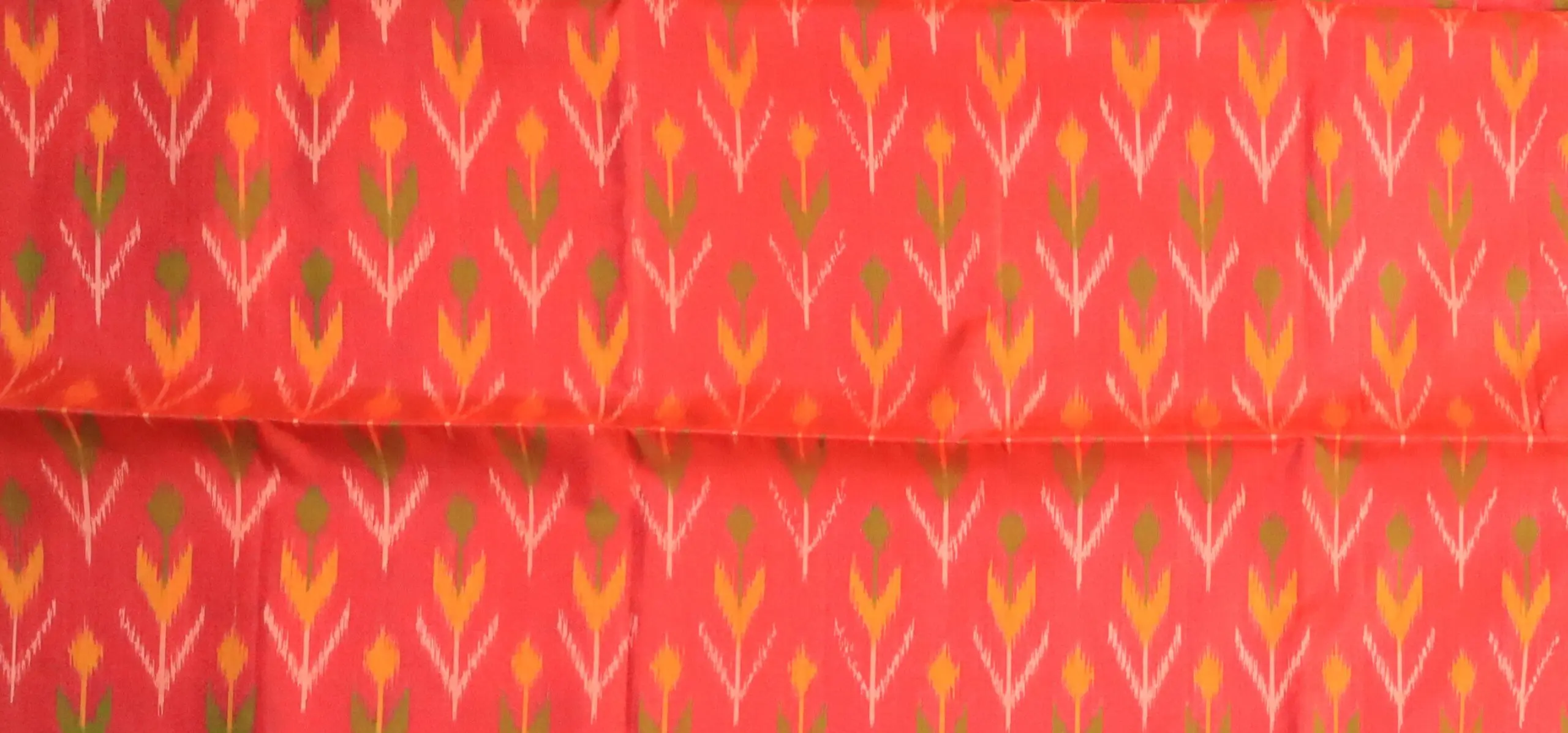 Coral Red Pure Ikat Silk Saree with Traditional Motifs